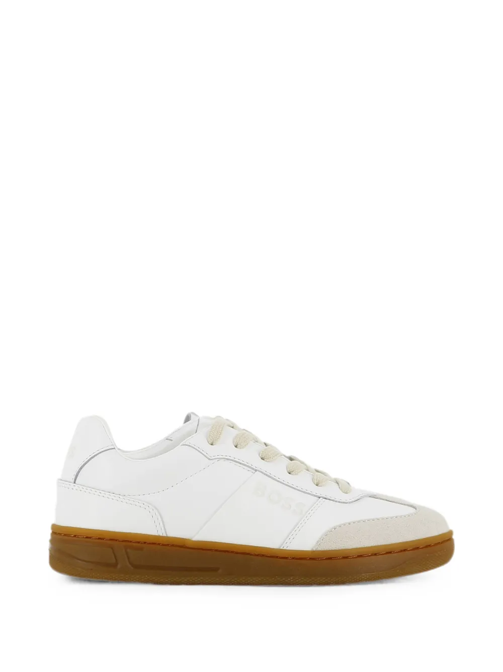 BOSS Kidswear Sneakers met suède vlakken en logo-print Wit