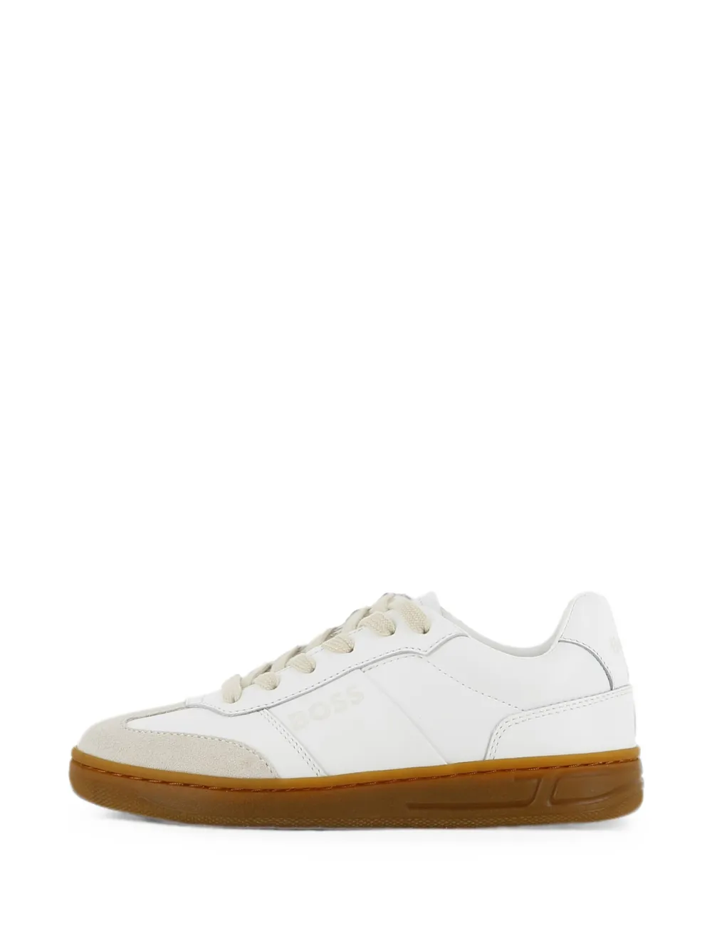 BOSS Kidswear Sneakers met suède vlakken en logo-print Wit