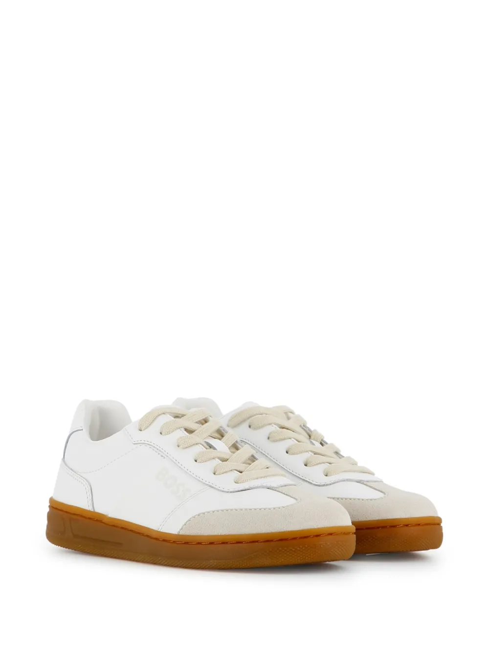 BOSS Kidswear Sneakers met suède vlakken en logo-print Wit
