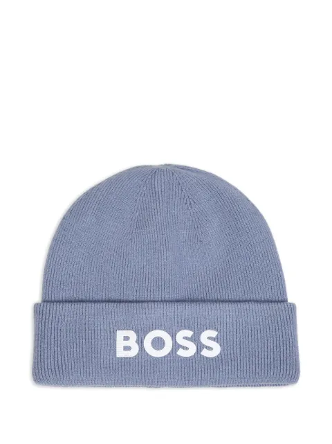 BOSS Kidswear gorro tejido de canalé con logo estampado