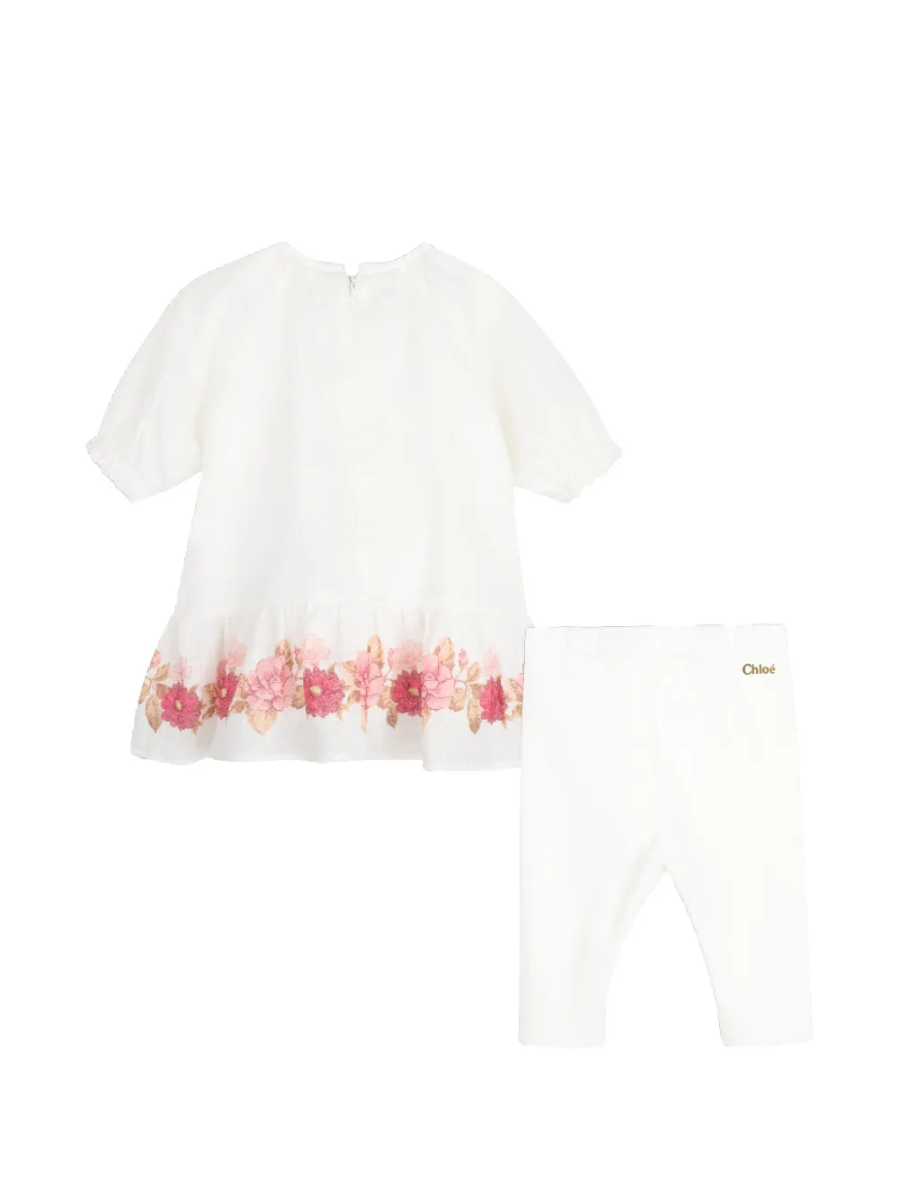 Chloé Kids Jurkset met ruches en bloemen-print Wit