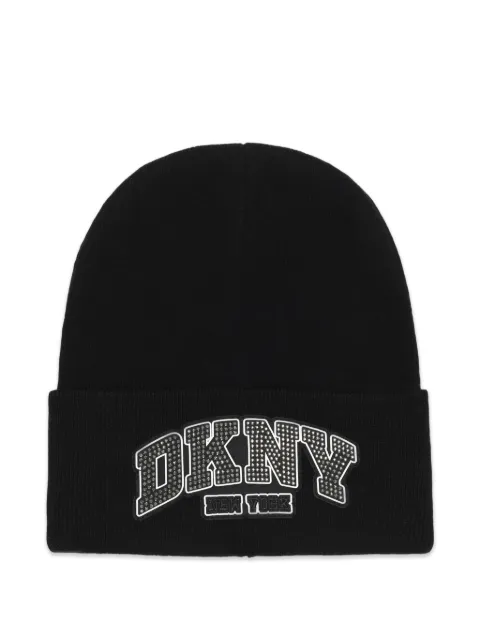 Dkny Kids crystal-embellished logo-patch beanie hat