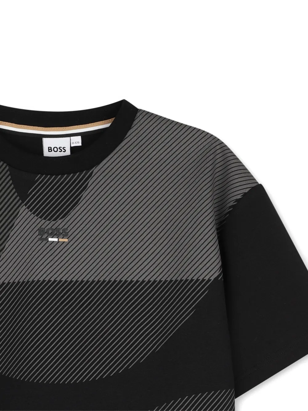 BOSS Kidswear T-shirt met diagonale streep en logo-print Zwart