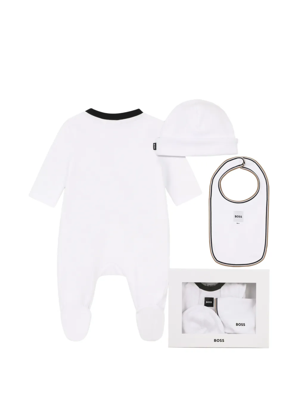 BOSS Kidswear Driedelig pyjama met logo-patch Wit