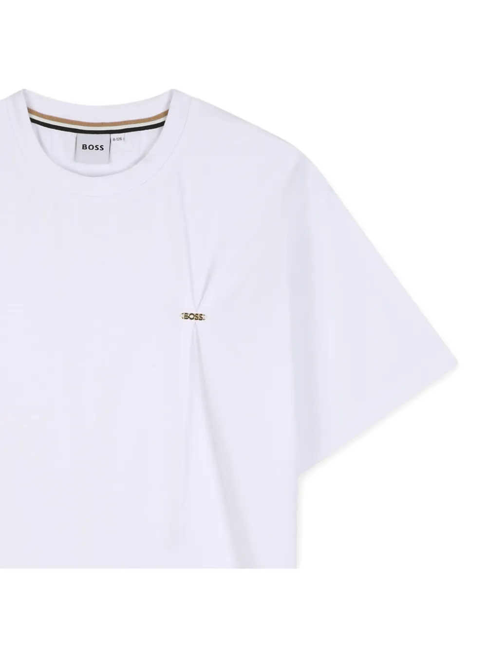 BOSS Kidswear Geplooid T-shirt met logoplakkaat Wit