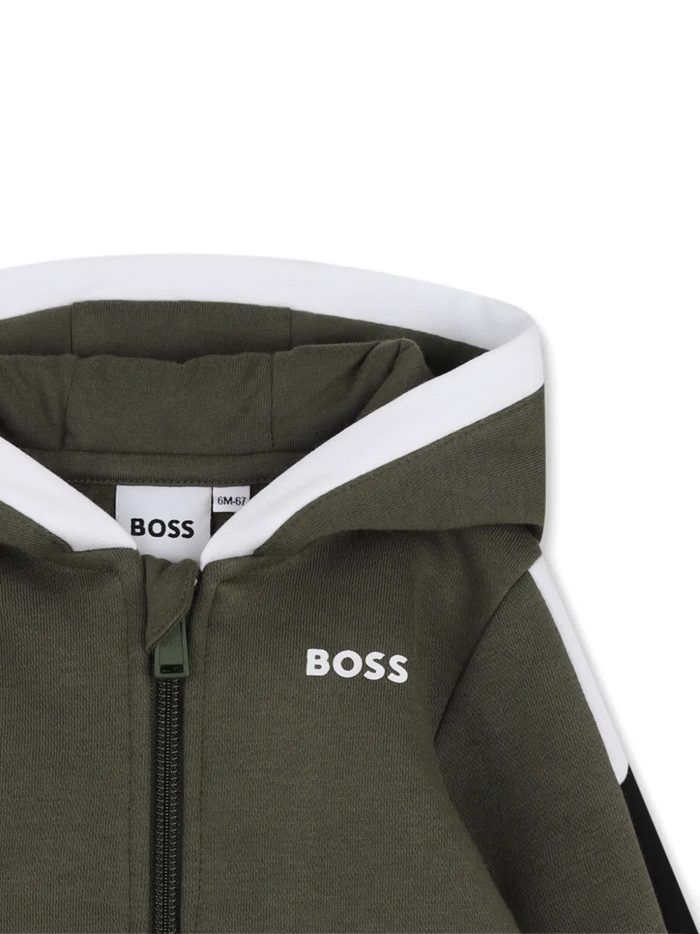 BOSS Kidswear Sweater met logo-print capuchon en rits Groen