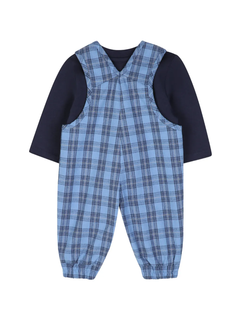 BOSS Kidswear Geruite katoenen tuinbroek en T-shirt Blauw