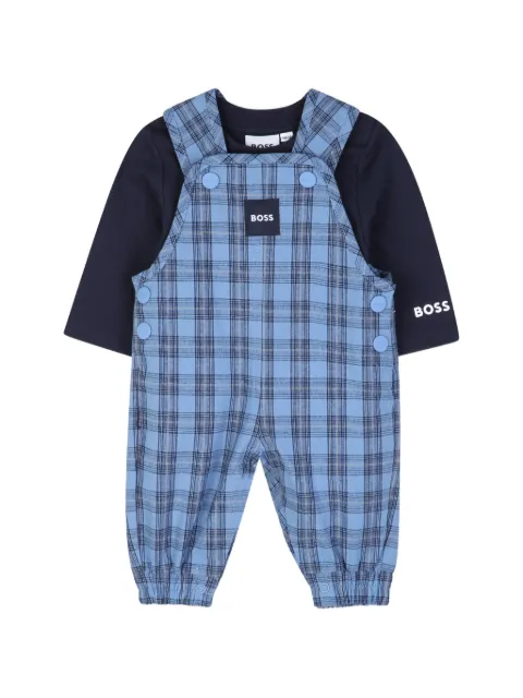 BOSS Kidswear check-pattern cotton dungarees and T-shirt set