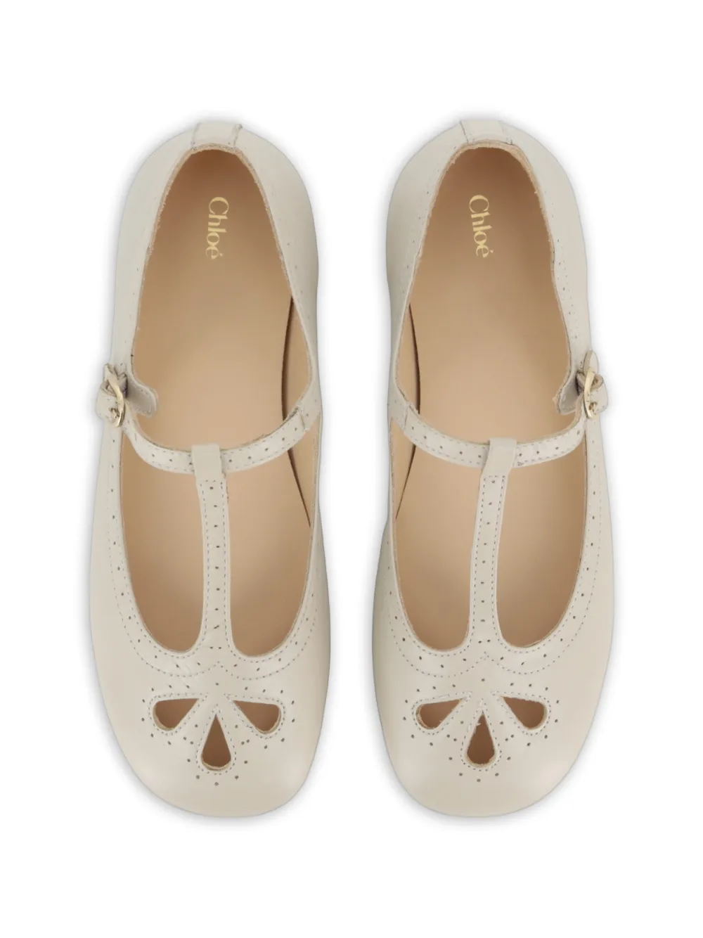 Chloé Kids Ballerina's met T-bandje en geperforeerde details Beige