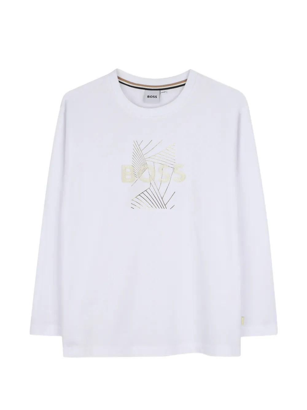 BOSS Kidswear T-shirt a maniche lunghe con logo ricamato - Bianco