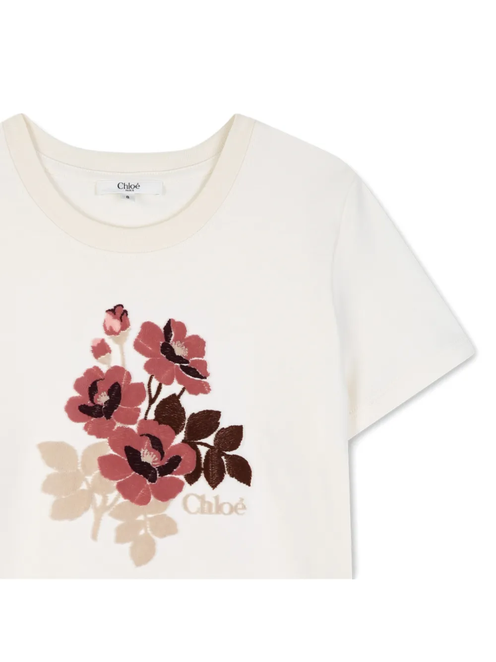 Chloé Kids T-shirt met geborduurde bloemen Beige