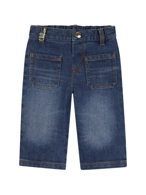 Chloé Kids logo-embroidered patch-pocket jeans
