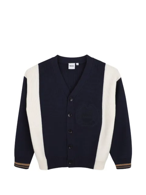 BOSS Kidswear logo-embroidered panelled cardigan