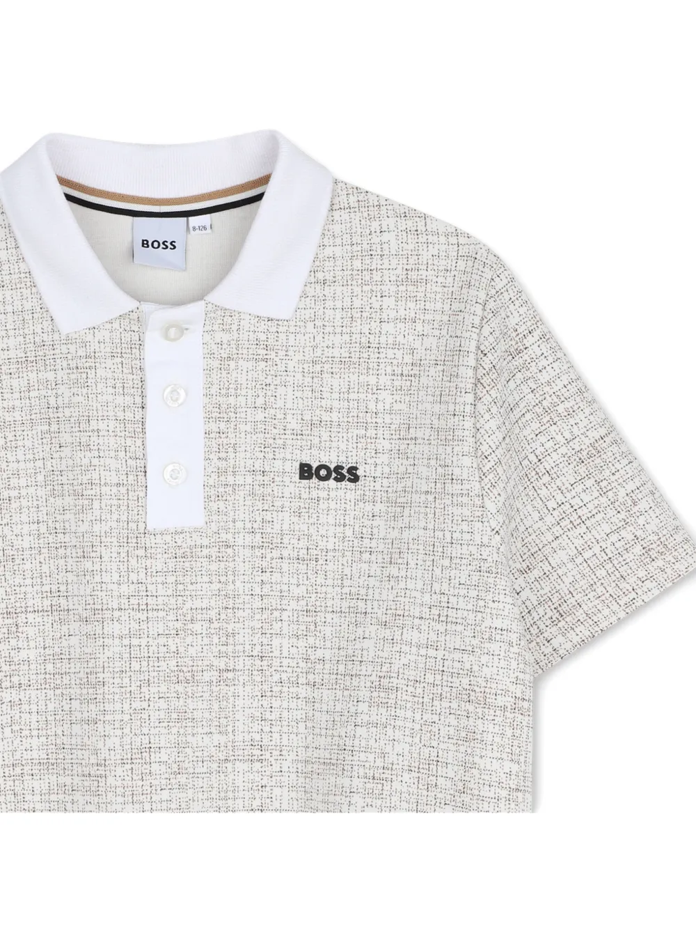 BOSS Kidswear Poloshirt met geborduurd logo en tweed-effect Beige