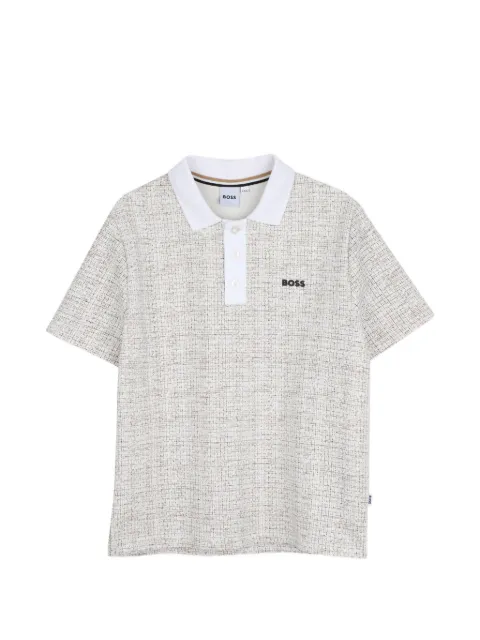 BOSS Kidswear tweed-effect logo-embroidered polo shirt
