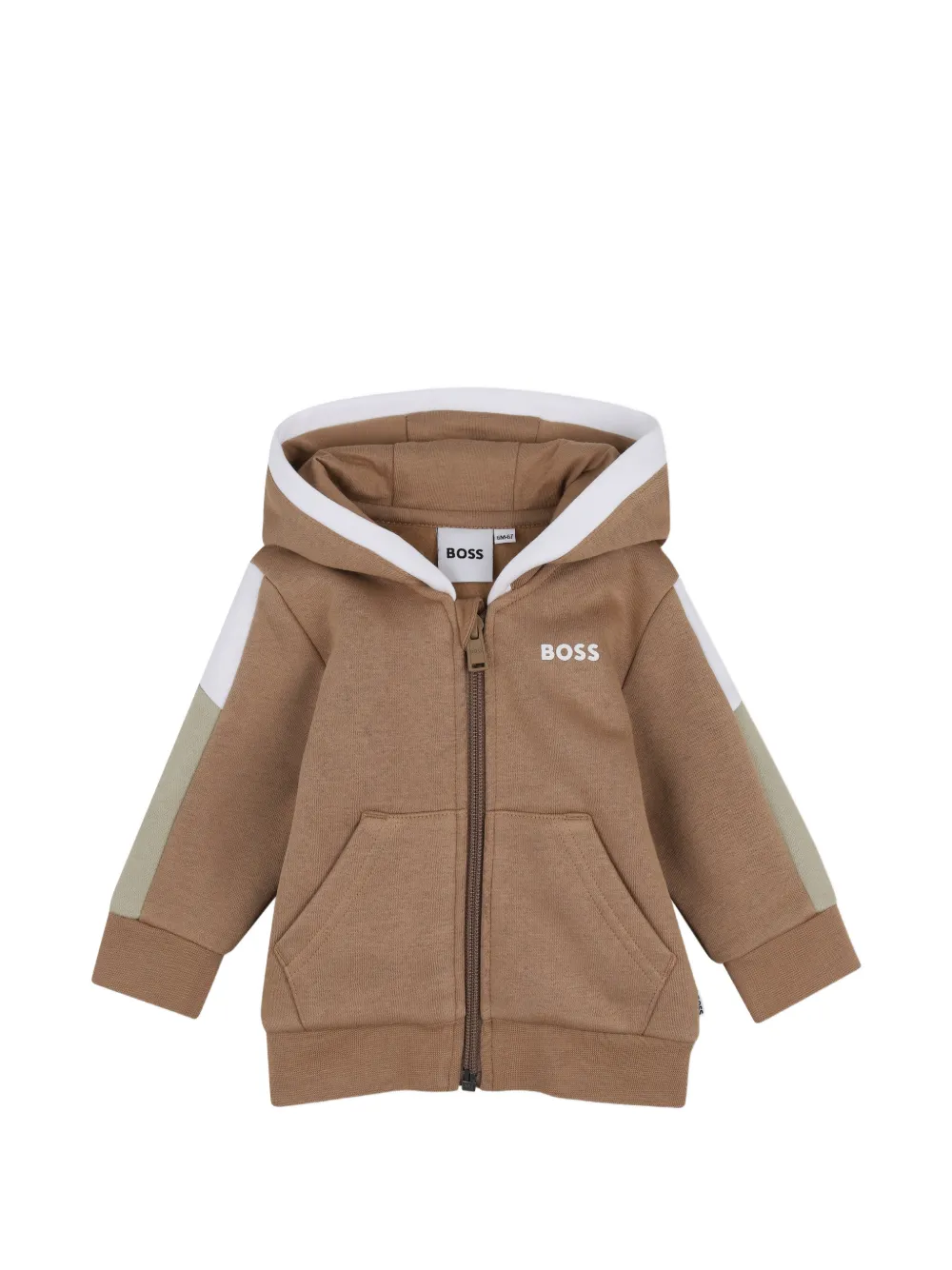 BOSS Kidswear Felpa con cappuccio, zip e logo - Marrone