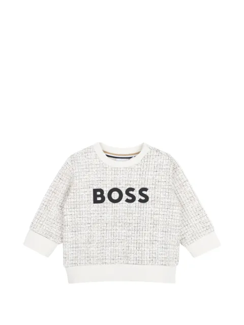 BOSS Kidswear logo-print tweed-effect sweater