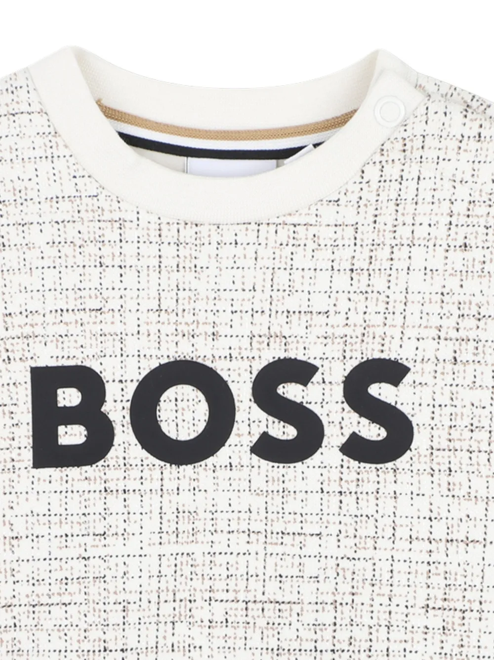 BOSS Kidswear Trui met tweed-effect en logo-print Beige