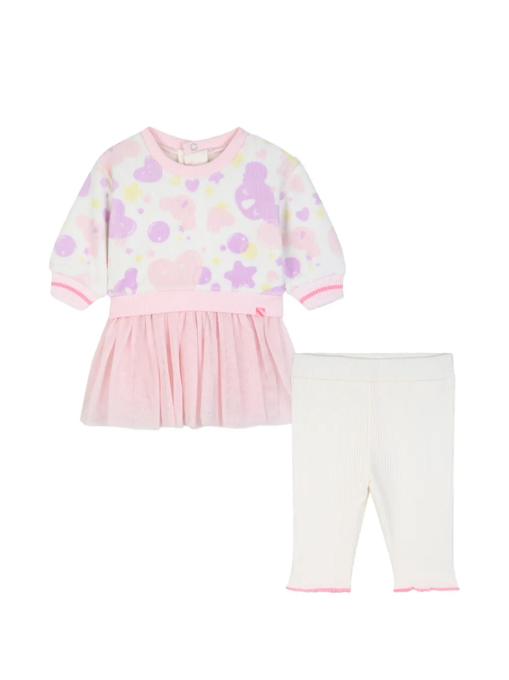 Billieblush tulle-panel graphic-print dress and leggings set - Neutrals