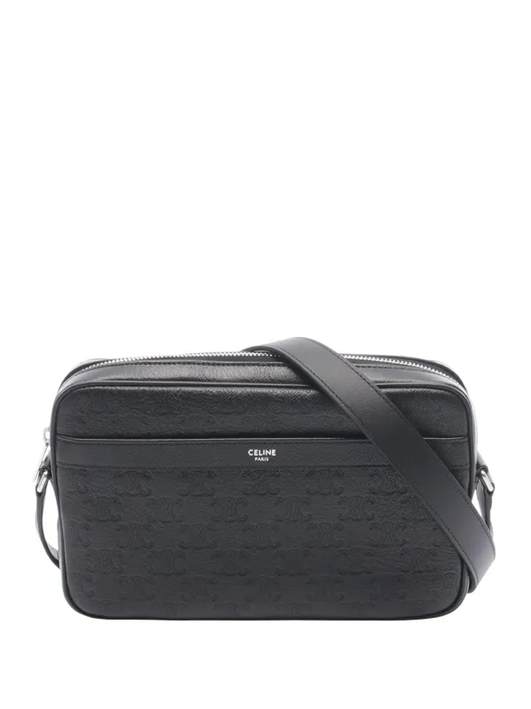 Celine Pre-owned 2010-2026 Medium Triomphe Embossed Leather Crossbody Bag in Black