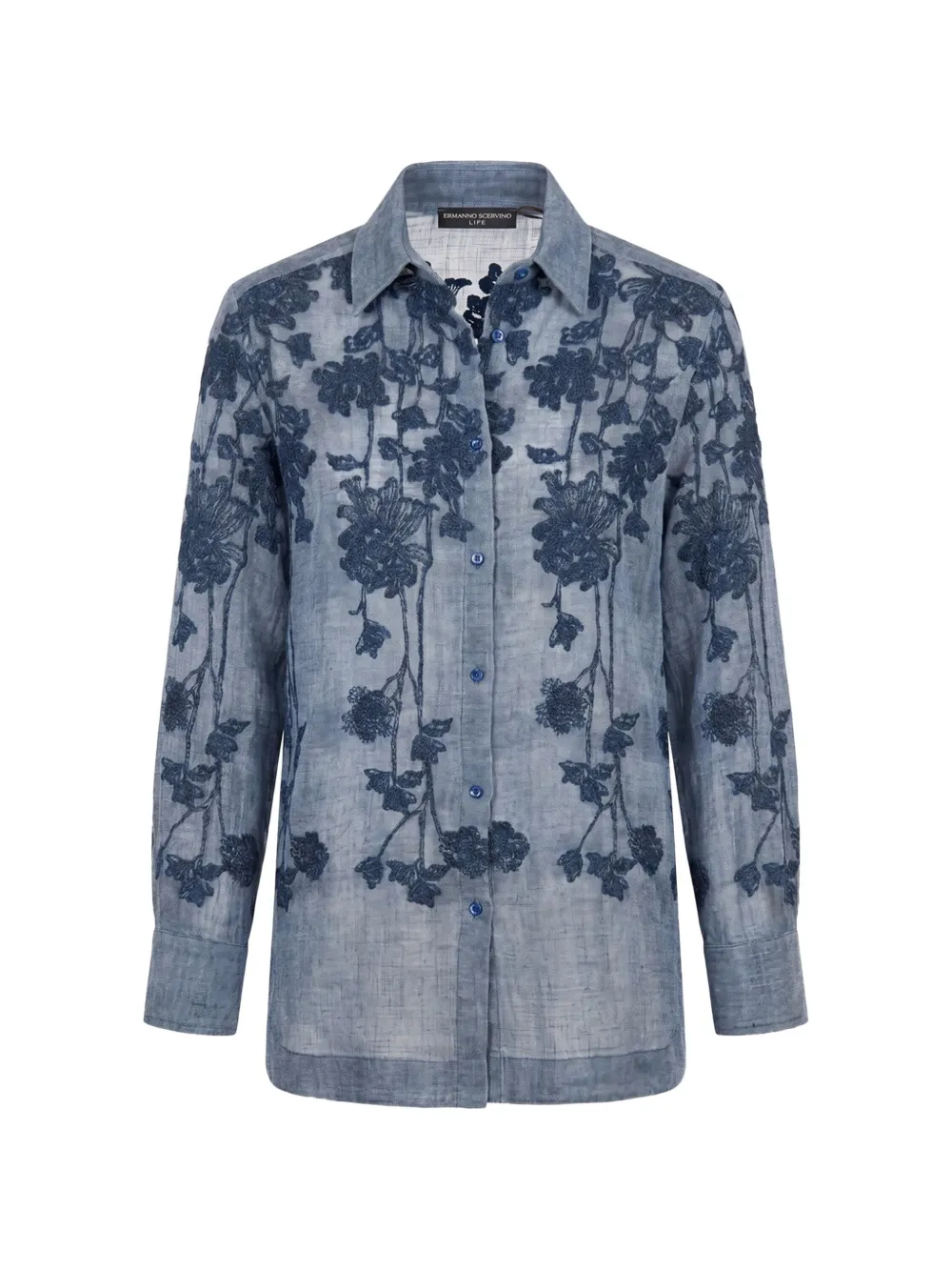 Ermanno Scervino floral-embroidered linen shirt - Blu