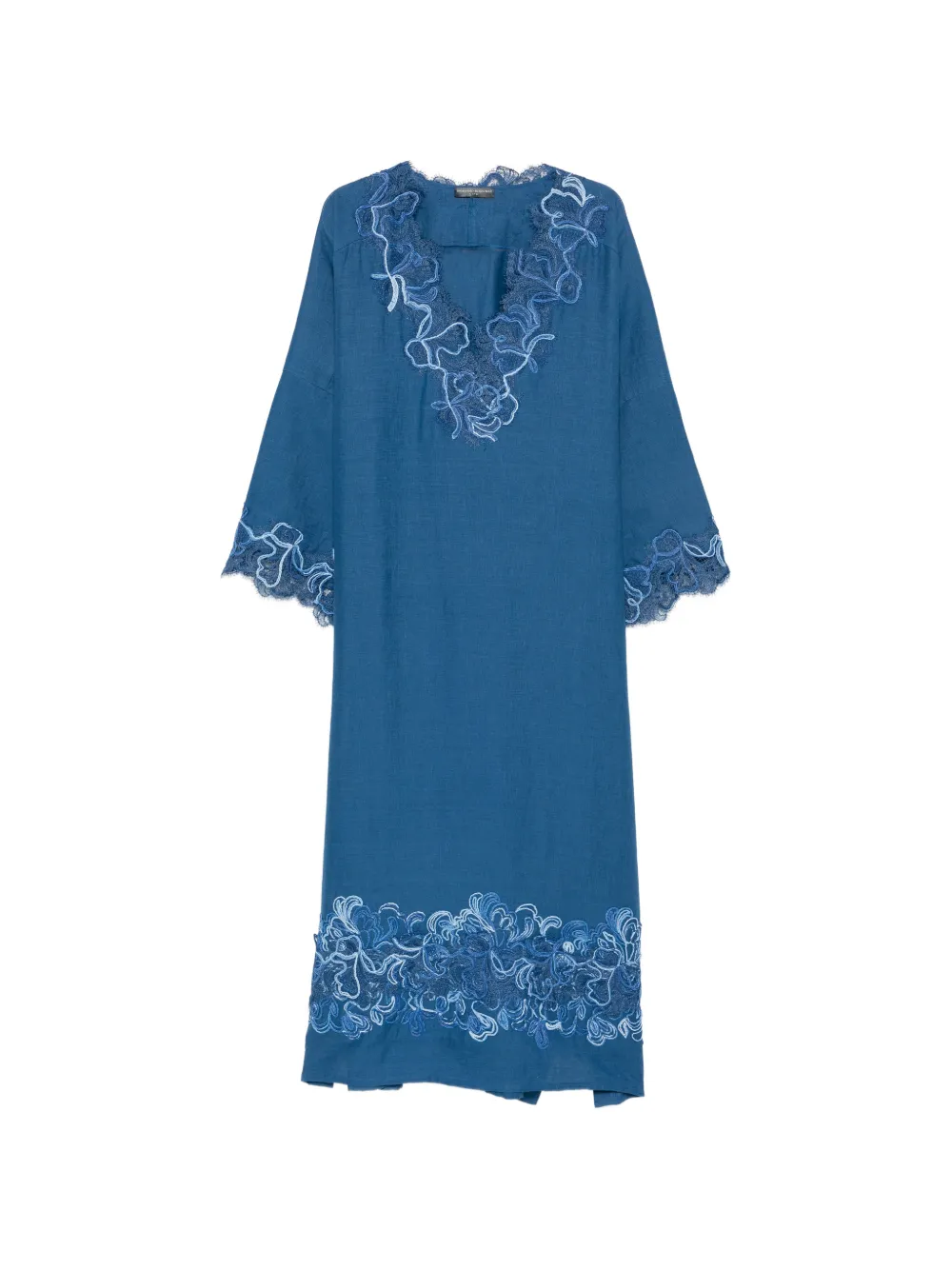 Ermanno Scervino lace-trim embroidered kaftan - Blau