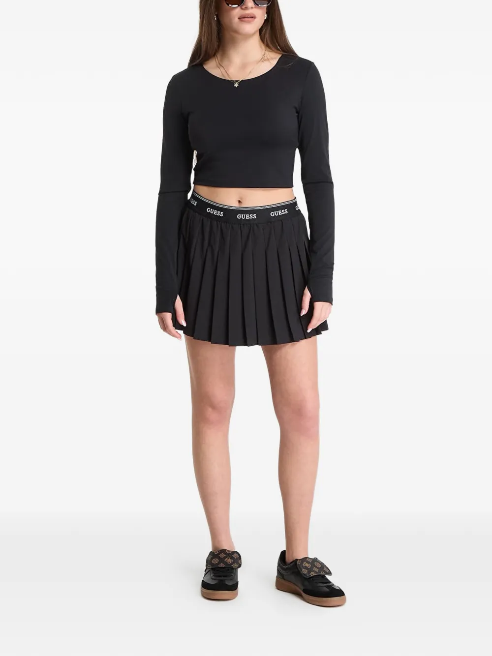 GUESS USA Plooirok met logoband Zwart