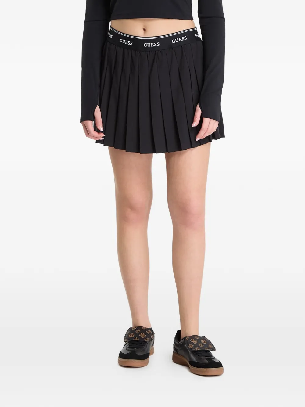 GUESS USA Minigonna plissettata con logo in vita - Nero