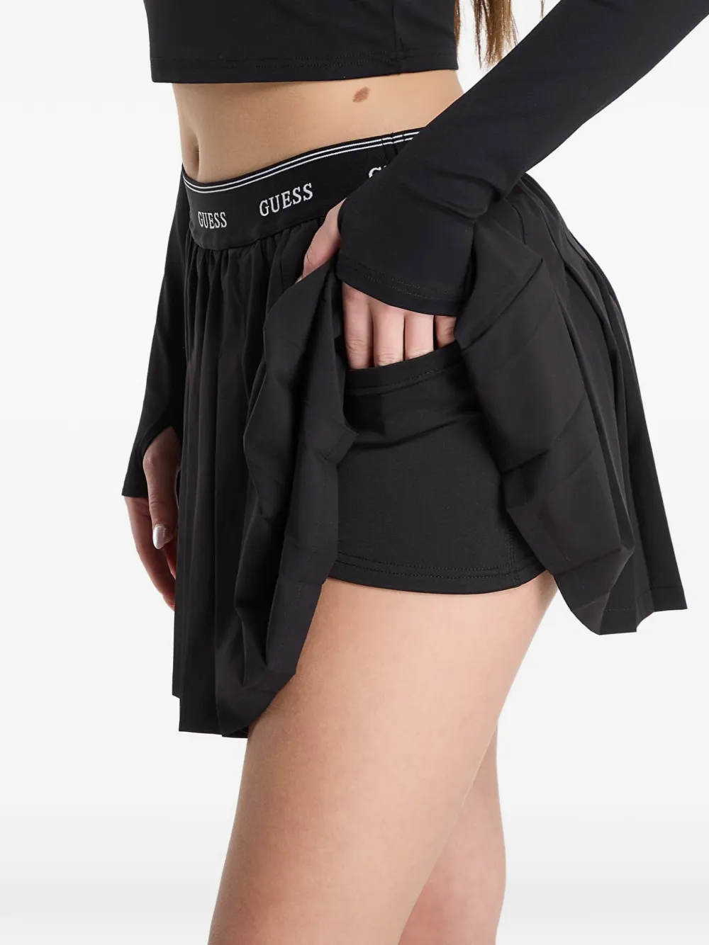 GUESS USA Plooirok met logoband Zwart