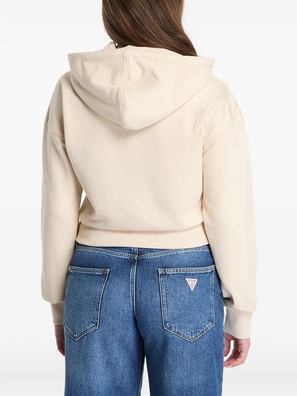 GUESS USA Hoodie met geborduurd blad en trekkoord Beige