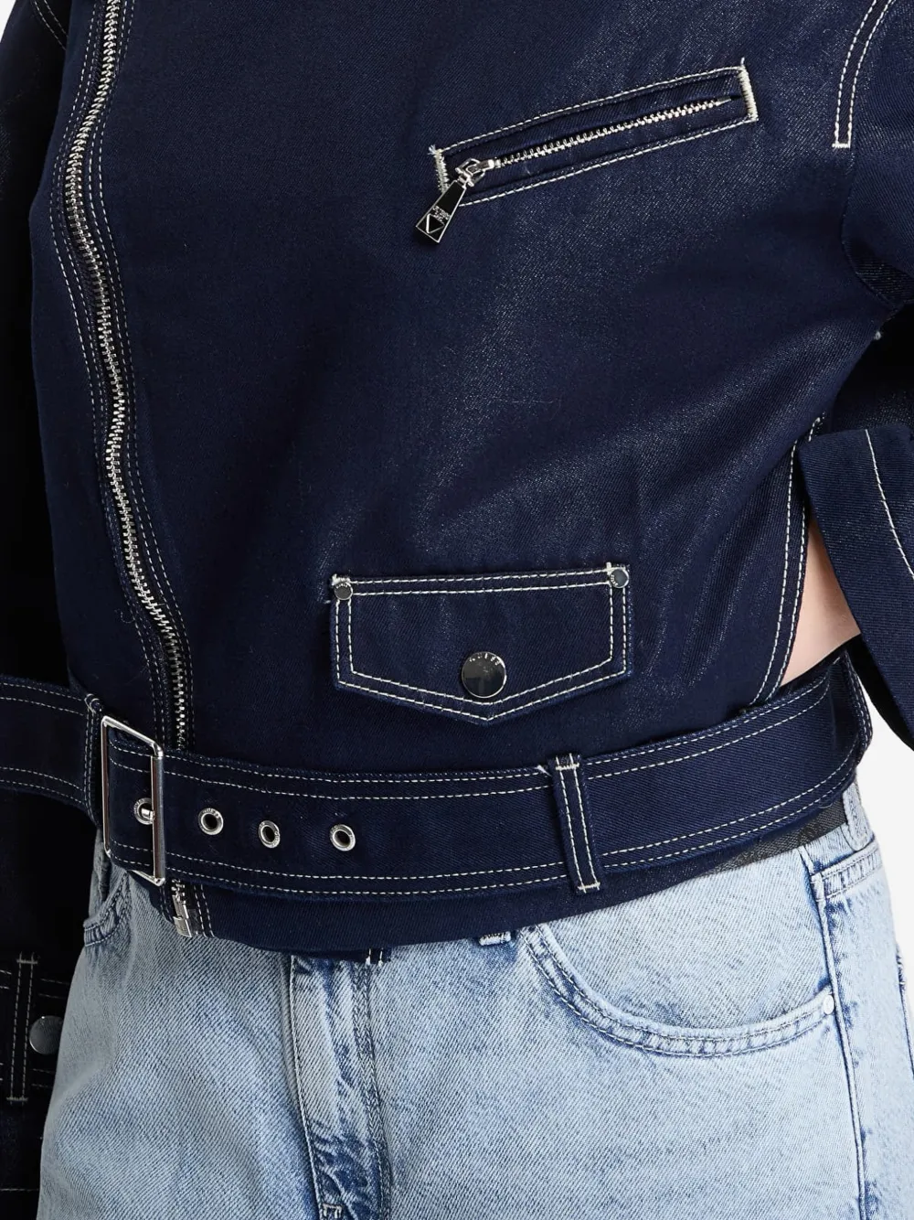 GUESS USA Bikerjack met contrasterend stiksel en ceintuur Blauw