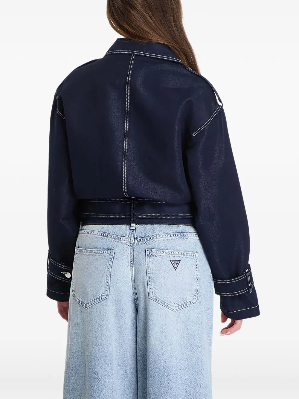 GUESS USA Bikerjack met contrasterend stiksel en ceintuur Blauw