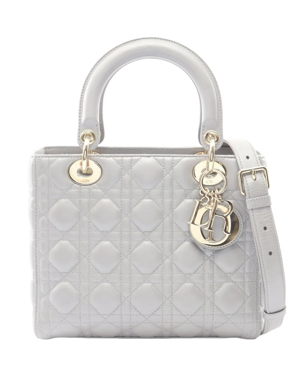 Christian Dior Pre-Owned 2010-2026 Medium Pearlescent Lambskin Cannage Lady Dior satchel - Grau