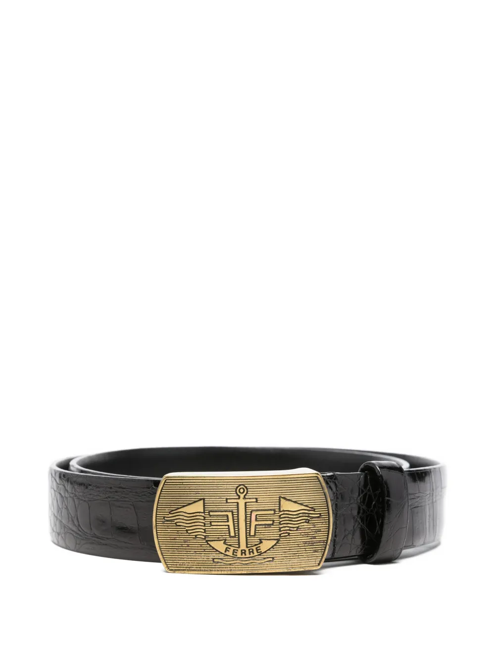 Pre-owned Gianfranco Ferre 2000s Croc-effect Buckle Belt In Black