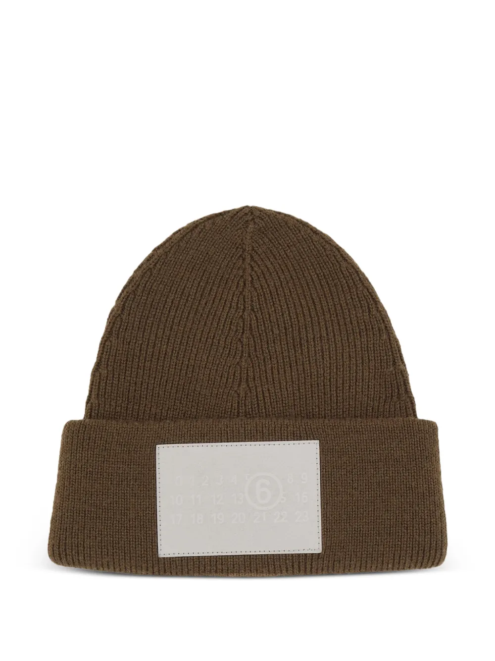 Mm6 Maison Margiela Logo-patch Ribbed-knit Beanie Hat In Brown