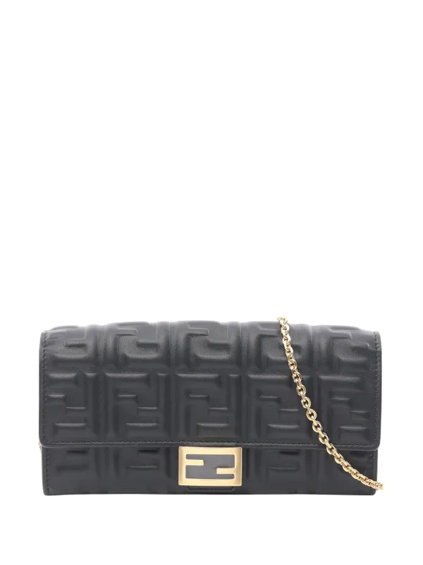 Fendi Pre-owned 2010-2026 FF Embossed Wallet on Chain Crossbody Bag in Black