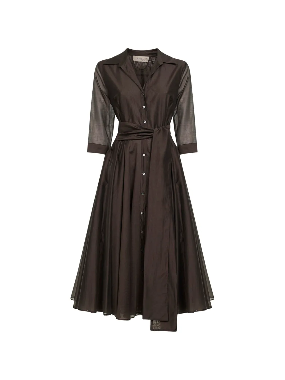 Blanca Vita belted flared midi dress - Marrone