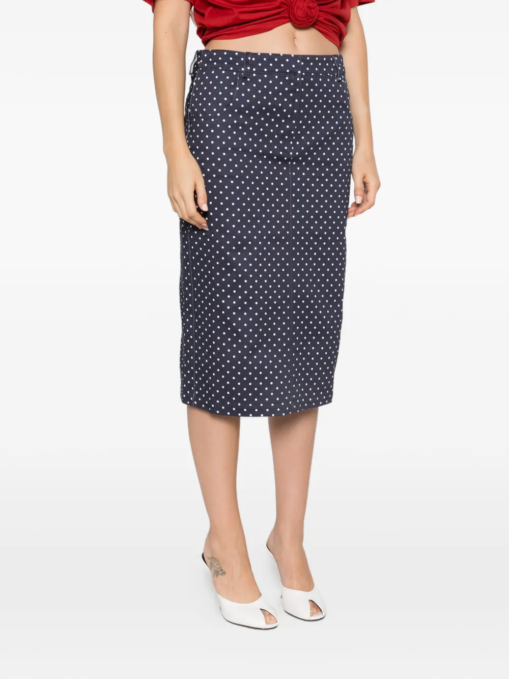 Françoise Tina midi-kokerrok met stippen Blauw