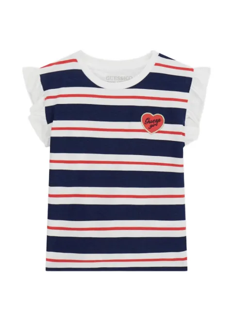 guess kids logo-patch striped T-shirt