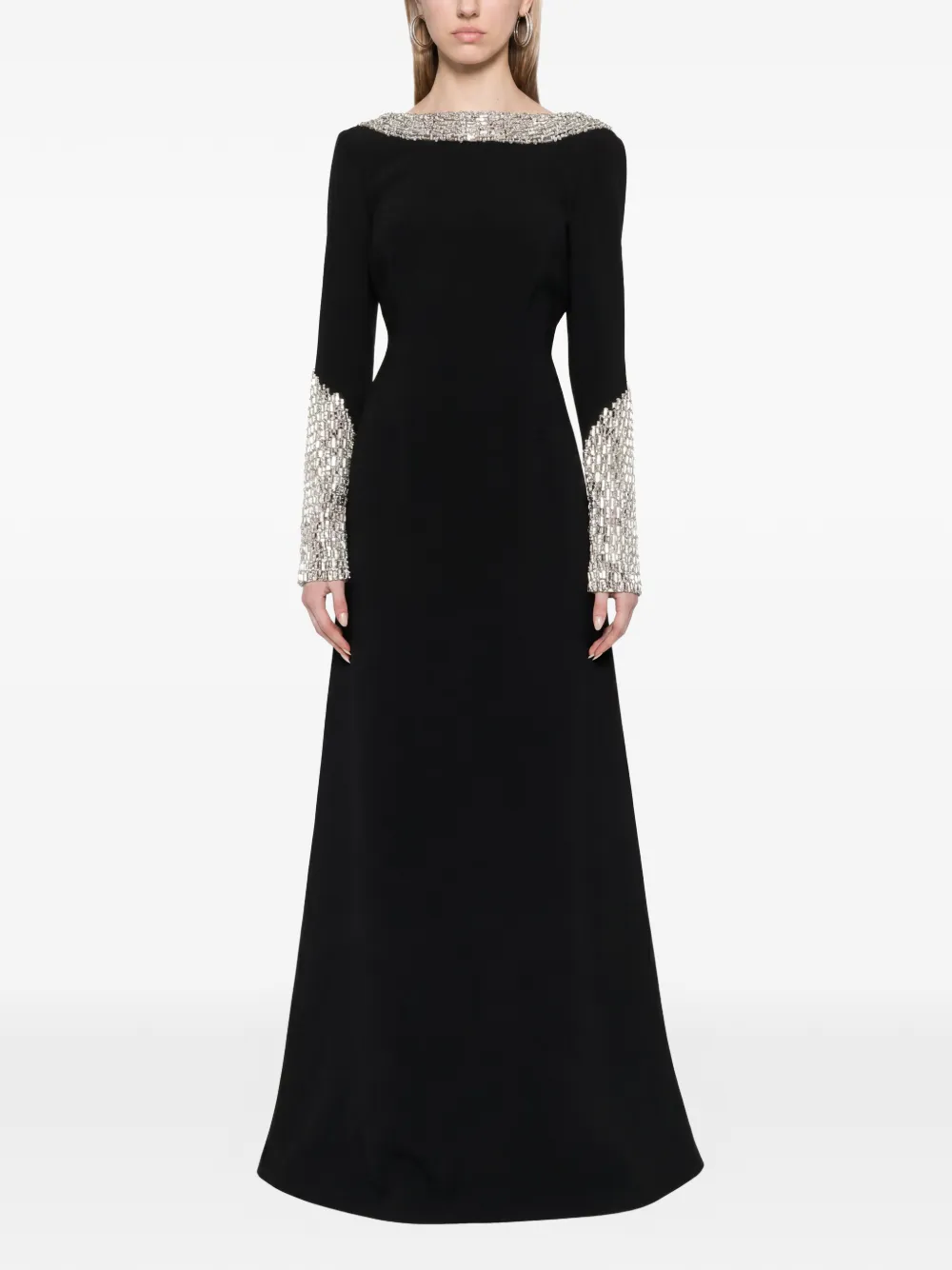 Dina Melwani Open-Back Crystal-Embellished Evening Gown - Nero