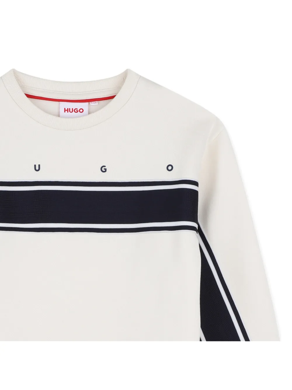 HUGO KIDS Sweater met logo-print en streep-detail Wit