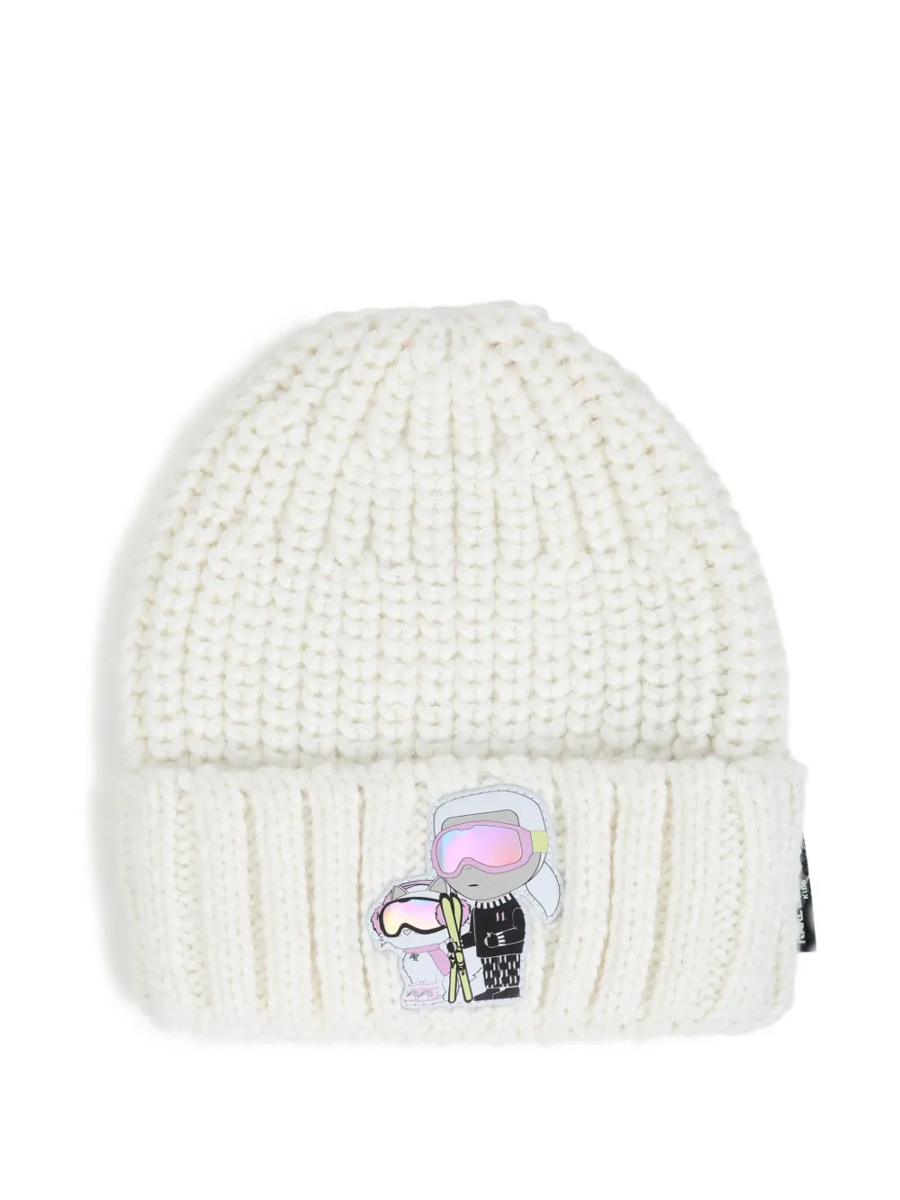 Karl Lagerfeld Kids Grob gestrickte Beanie mit Logo-Patch - Weiß