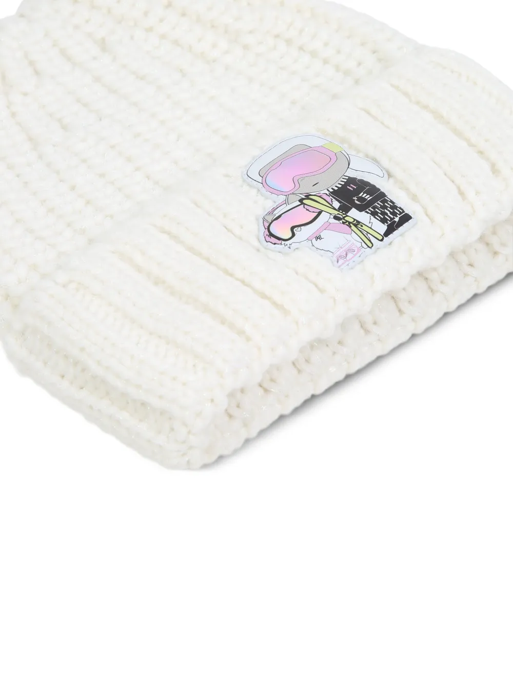 Karl Lagerfeld Kids Grofgebreide muts met logo-patch Wit