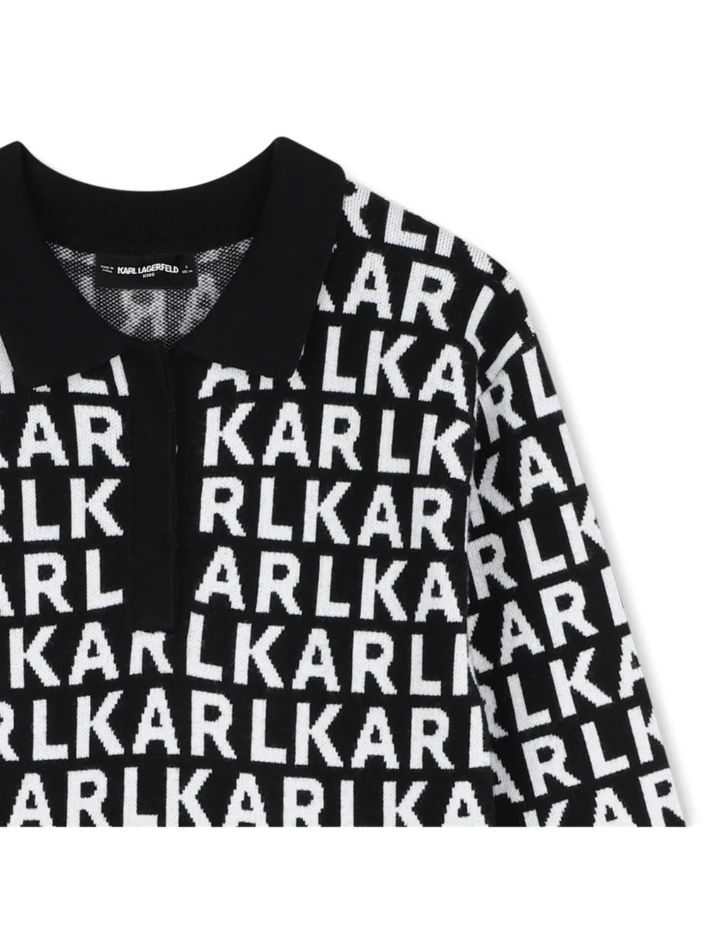 Karl Lagerfeld Kids Gebreide polojurk met logo-intarsia Zwart