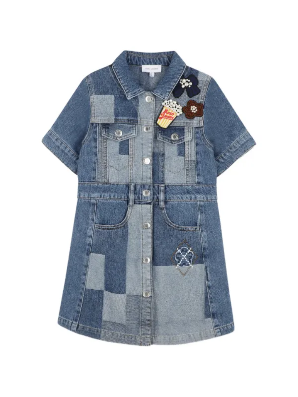 Marc Jacobs Kids faux-pearl Patchwork Dress | Blue