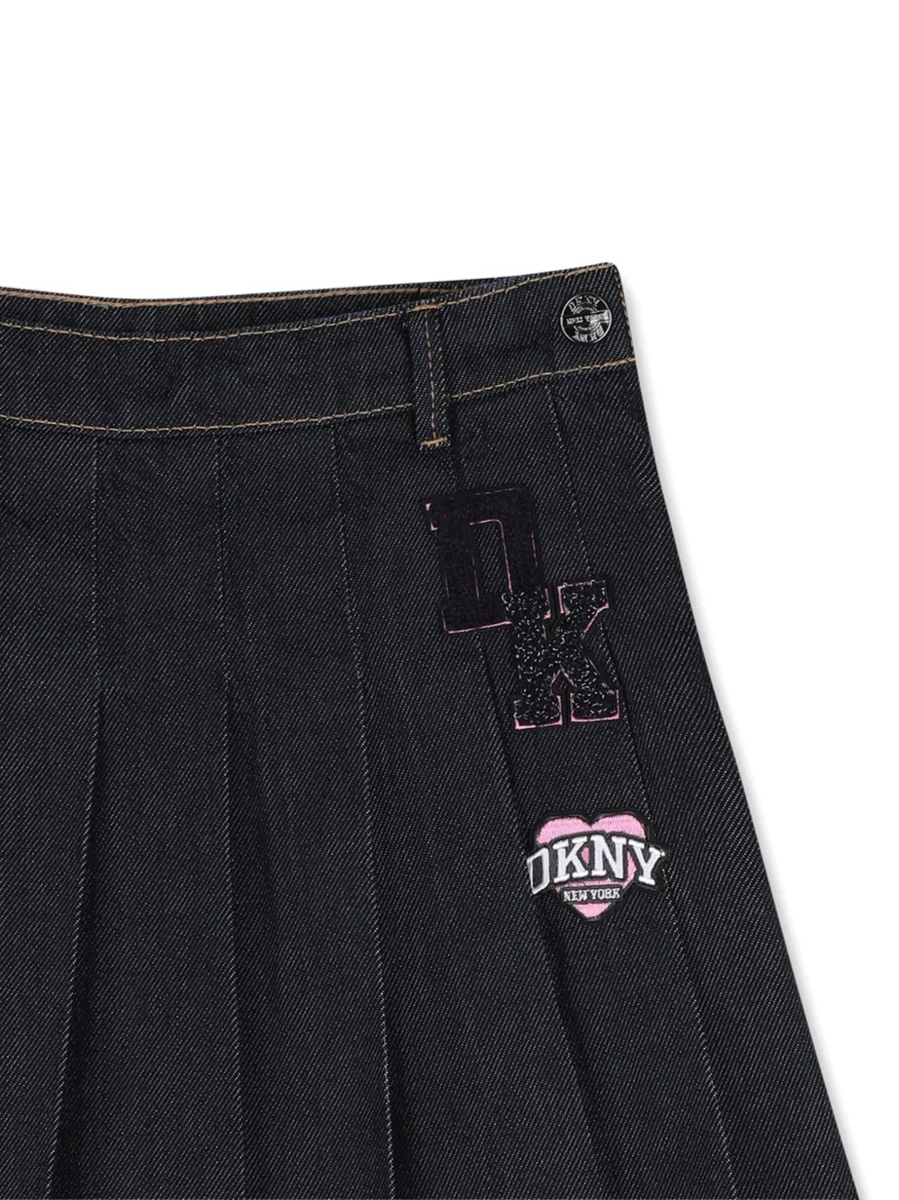 Dkny Kids Denim rok met logo-patch en plooien Blauw