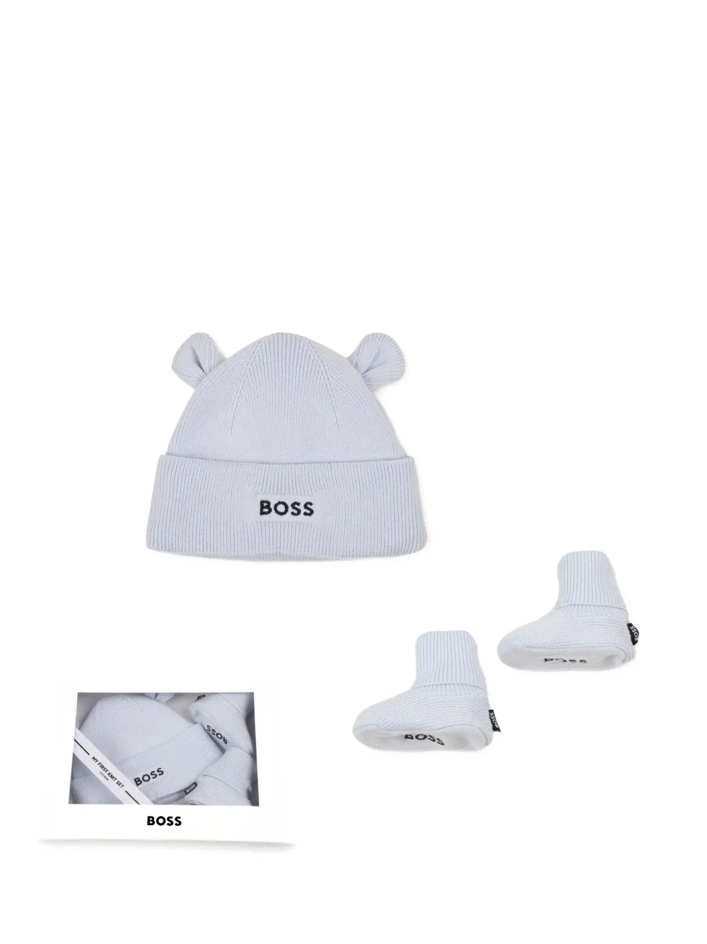 BOSS Kidswear Set aus gestrickten Stiefeletten und Beanie - Blau