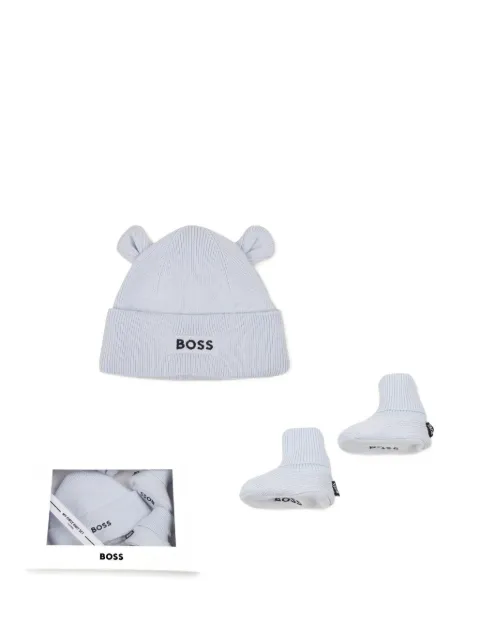 BOSS Kidswear knitted booties and beanie hat set