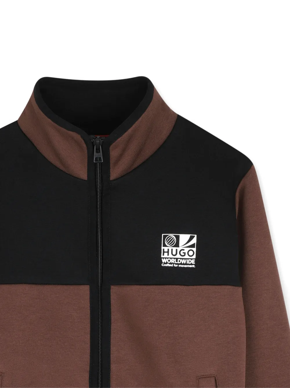 HUGO KIDS Sweater met logo-patch rits en vlakken Bruin