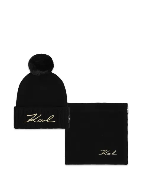 Karl Lagerfeld Kids logo-embroidered beanie hat (set of two)